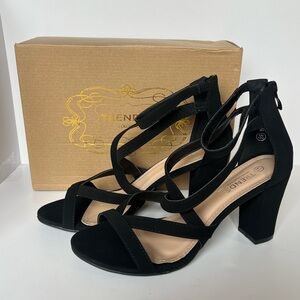 TRENDSup Women’s Black 3.25” Heel Ankle Strap Sandals Size 8.5